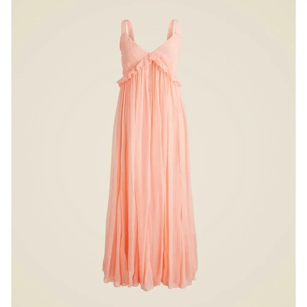 J.Crew Collection Ruffle Trim Midi Dress Crinkle Cupro Blushed Peach US 2 NWT - Picture 4 of 14